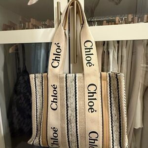 Chloe Beige and Black Striped Tote